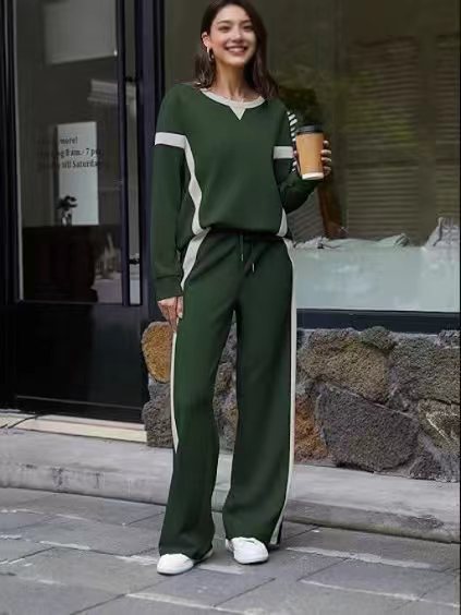 Damen nan sportives Lounge-Set mit weitem Sweatshirt, Palazzohose und seitlichen Kontraststreifen EB