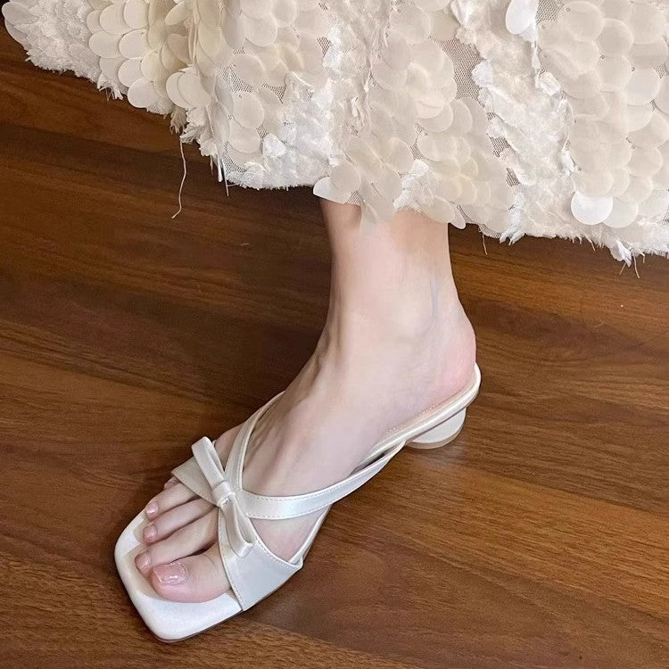 Damen elegante Mules mit dekorativem Schleifenakzent EB