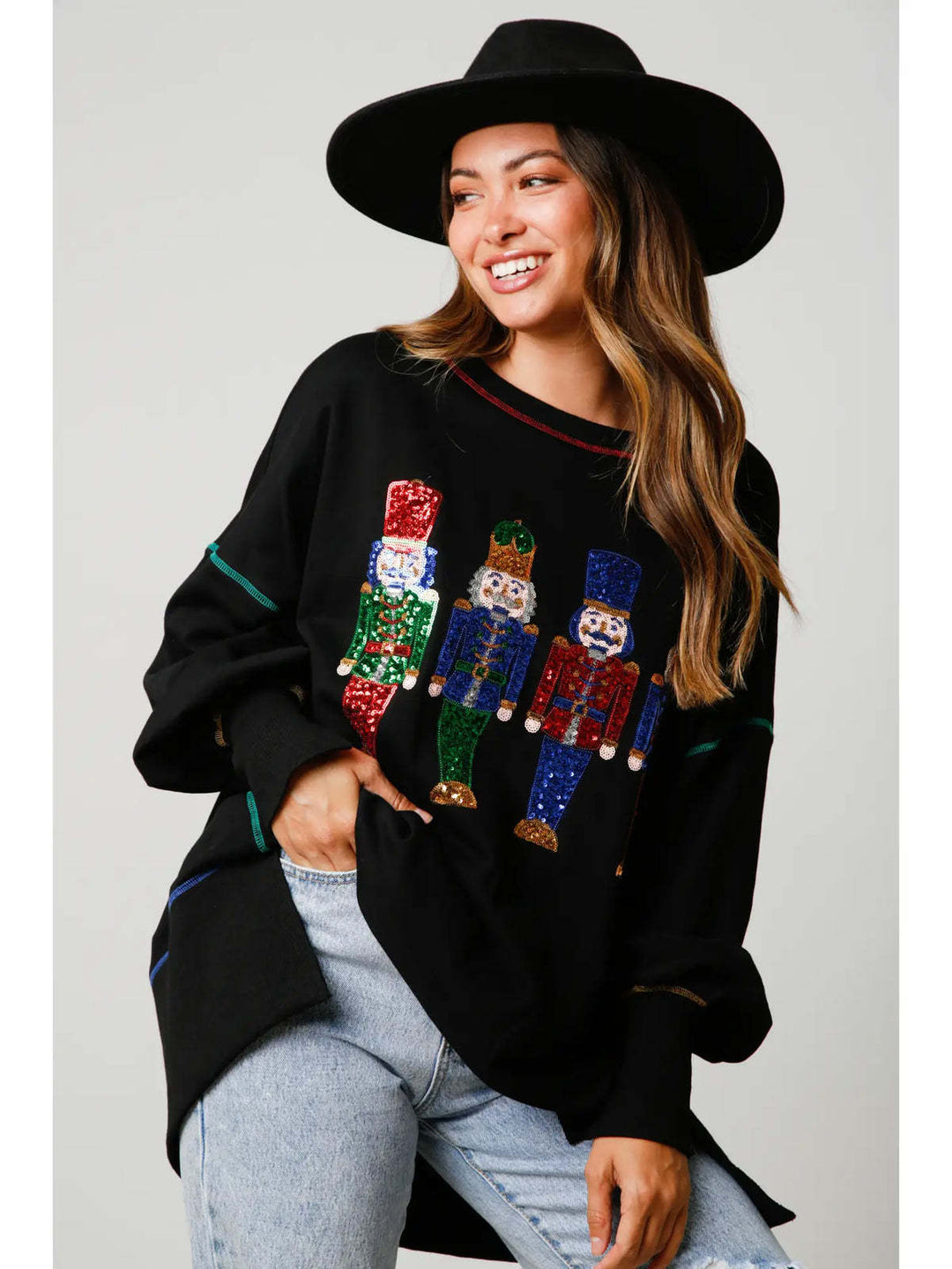 Damen Oversized Sweatshirt mit festlichem Motiv EB