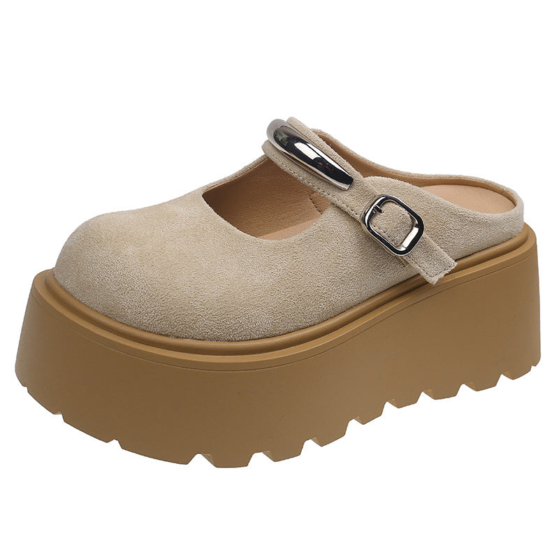 Damen Stilvolle Plateau-Mules mit verstellbarem Riemen und rutschfester Sohle EB