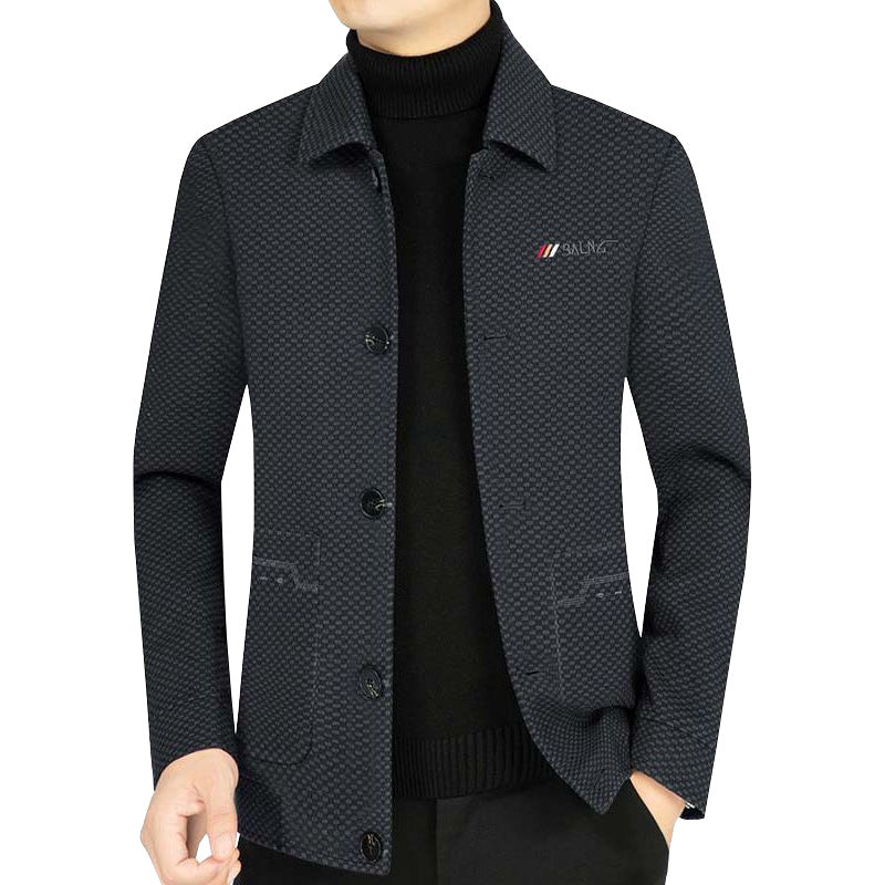 Herren Leichtes strukturiertes Übergangsjackett mit Hemdkragen und aufgesetzten Taschen EB