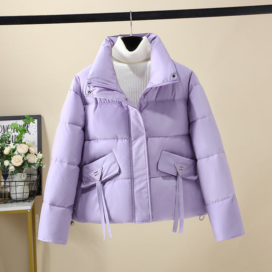 Damen Kurzgeknöpfte Steppjacke mit hohem Kragen und seitlichen Taschen EB