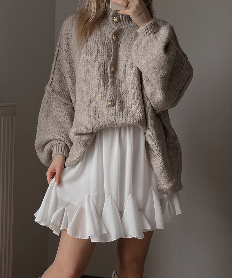Damen Grobstrickpullover mit voluminösen Ärmeln und komfortablem Schnitt EB