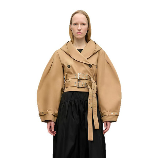Damen Designerjacke mit gekreuztem Verschluss und extravaganten Ärmeln EB