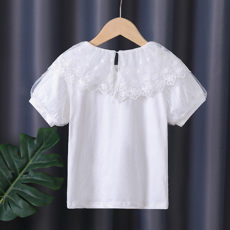 Mädchen T-Shirt mit elegantem Spitzenbesatz EB