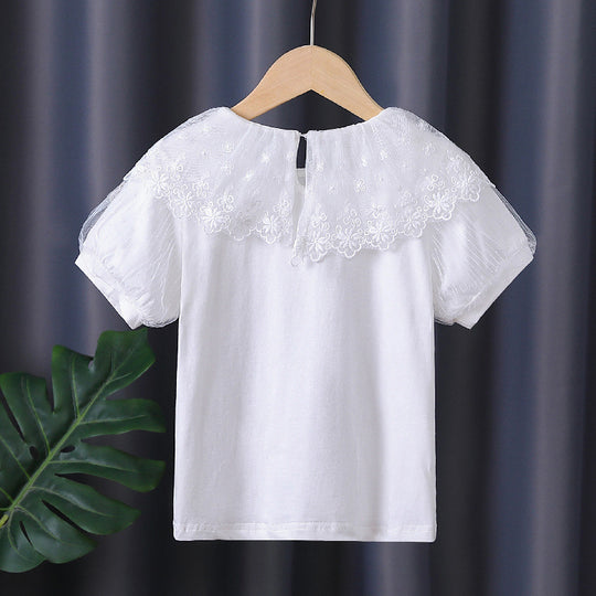 Mädchen T-Shirt mit elegantem Spitzenbesatz EB