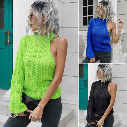 Damen Strickpullover mit asymmetrischem Ausschnitt und hohem Kragen EB