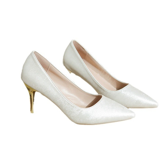 Damen elegante Pumps mit glänzendem Goldabsatz EB