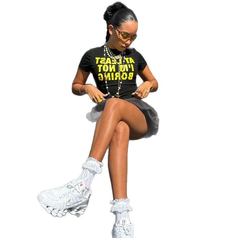 Damen cropped T-Shirt mit auffälligem Typografie-Druck EB