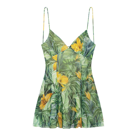 Damen Minikleid mit Floralem Muster und Feinen Spaghettiträgern EB