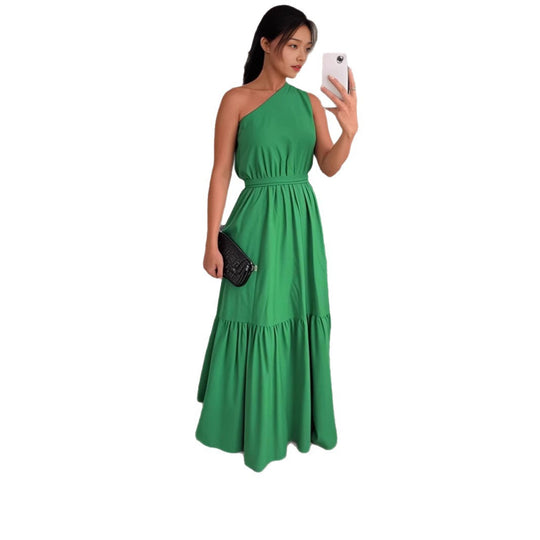 Damen Maxi-Kleid mit asymmetrischem Schnitt und elegantem Taillengürtel EB