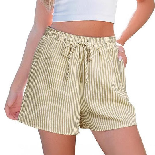 Damen lässige Shorts mit elastischem Taillenbund und gestreiftem Design EB
