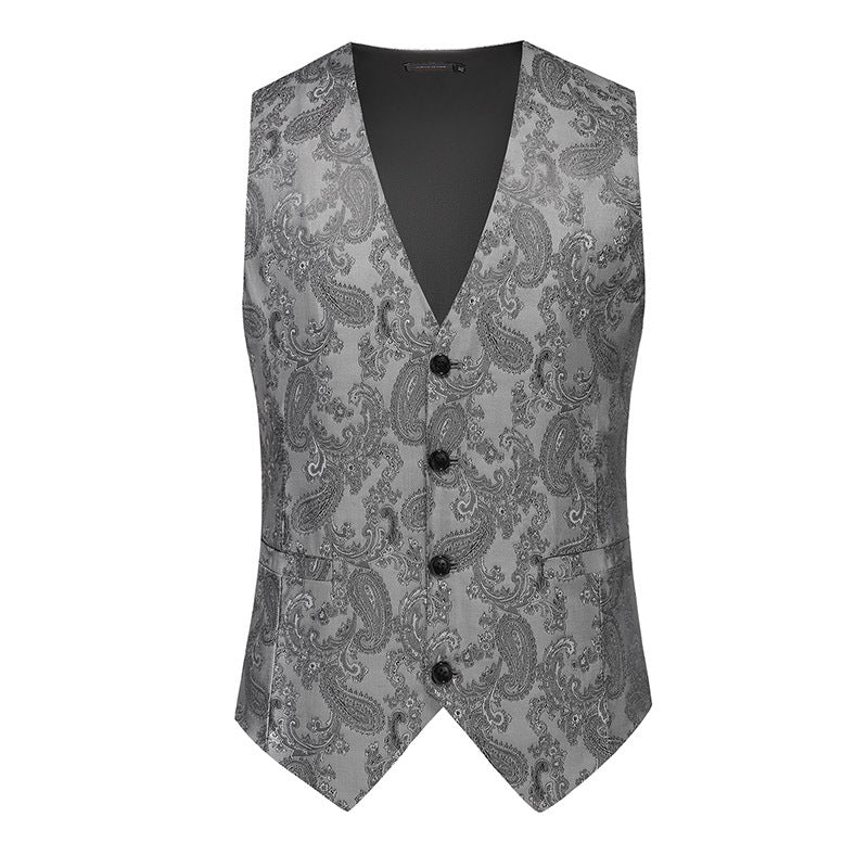 Herren nan feine Jacquard-Anzugweste mit V-Ausschnitt, Zierknöpfen und schmaler Silhouette EB