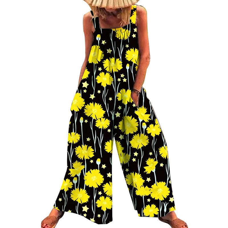 Damen lässiger Jumpsuit mit floralem Muster und weitem Schnitt EB
