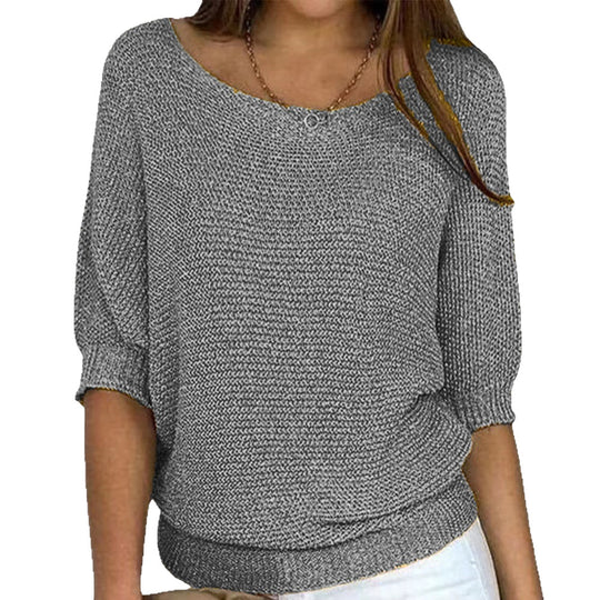 Damen nan legerer kastiger Feinstrickpullover mit weitem Ausschnitt EB