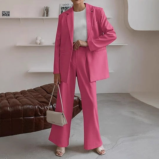 Damen nan Longblazer-Set mit kastiger Oversize-Silhouette, strukturierter Schulterpartie und hochtaillierter Palazzo-Hose EB