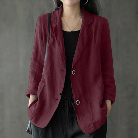 Damen Leinenblazer im lässigen Stil mit lockerer Passform und aufgesetzten Taschen EB