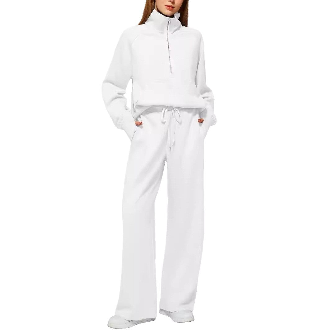 Damen nan halbzip Lounge-Set mit hohem Stehkragen, Kängurutasche und weiten Highwaist-Jogginghose EB