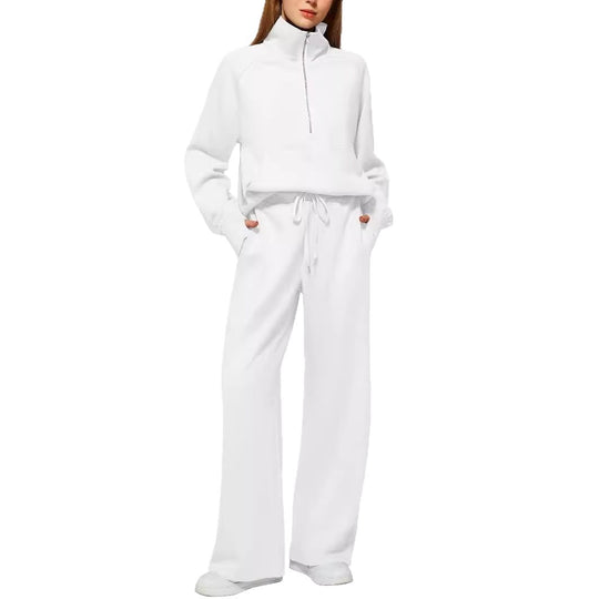 Damen nan halbzip Lounge-Set mit hohem Stehkragen, Kängurutasche und weiten Highwaist-Jogginghose EB