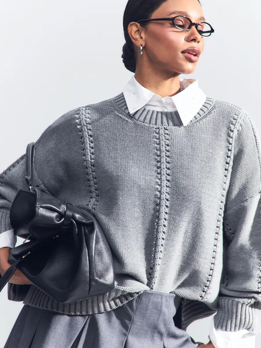Damen Grobstrickpullover mit strukturiertem Design und weitem Schnitt EB