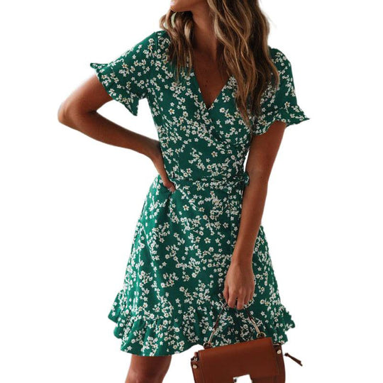 Damen Wickelkleid mit floralem Design und Rüschendetails EB