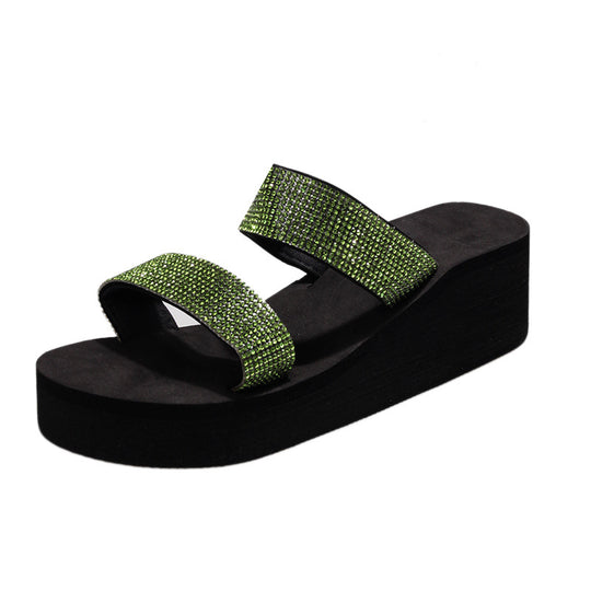 Damen modische Wedge-Sandalen mit funkelnden Strassdetails EB