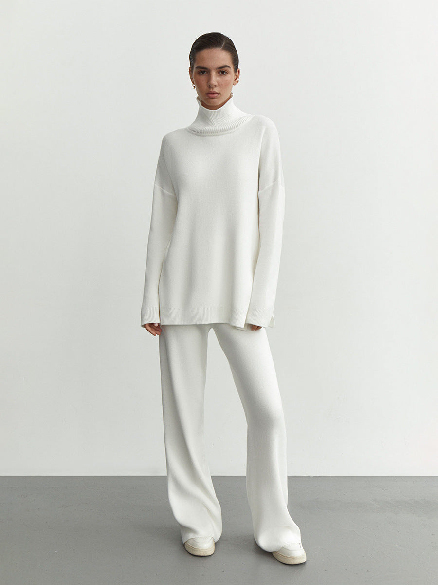 Damen Modisches Strickensemble mit hohem Kragen und weitem Schnitt EB