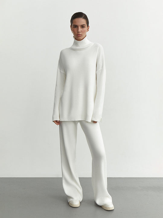 Damen Modisches Strickensemble mit hohem Kragen und weitem Schnitt EB