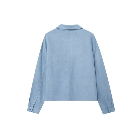 Damen modische Kunstlederjacke mit aufgesetzten Taschen EB