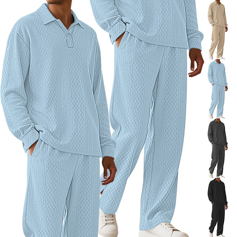 Herren nan Jacquard-Strickset mit Polokragen, legerer Passform und gerader Hose EB