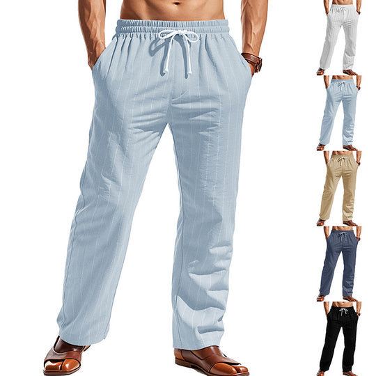 Herren nan elegante Nadelstreifen-Freizeithose mit elastischem Tunnelzugbund, geradem Bein und Kordelzugabschluss EB