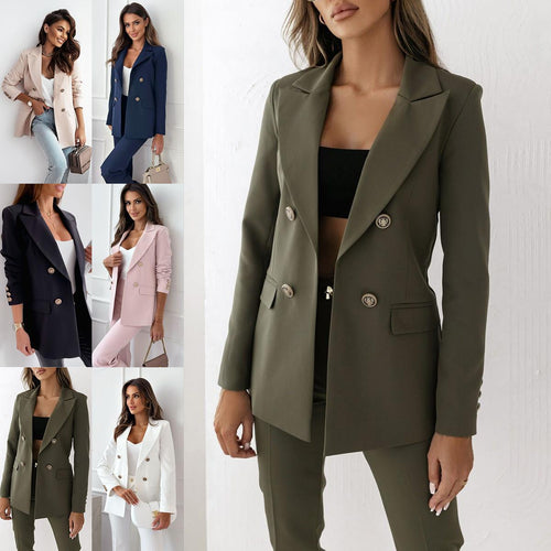 Damen Eleganter Double-Breasted Blazer mit goldenen Knöpfen und moderner Passform EB