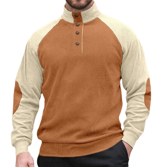 Herren nan zweifarbiger Ripptroyer mit asymmetrischer Knopfleiste und Velours-Ellbogenpatch EB
