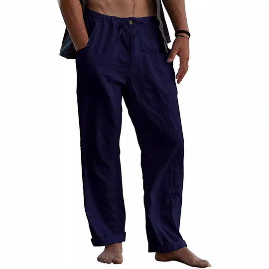 Herren nan leichte Leinenhose mit elastischem Bund und geradem Schnitt EB