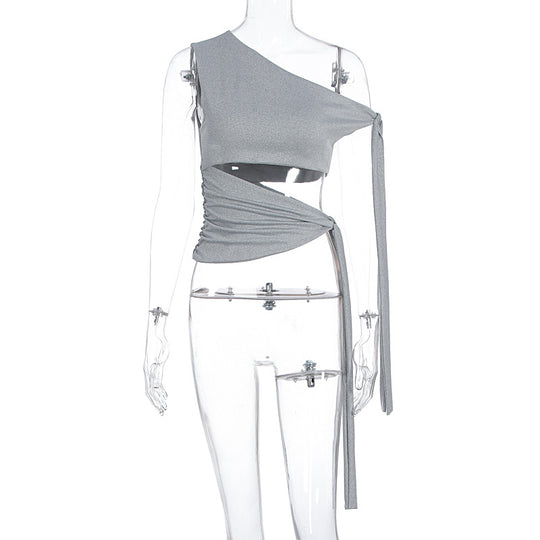 Damen asymmetrisches Wickel-Top mit schmeichelndem Drapierungseffekt EB