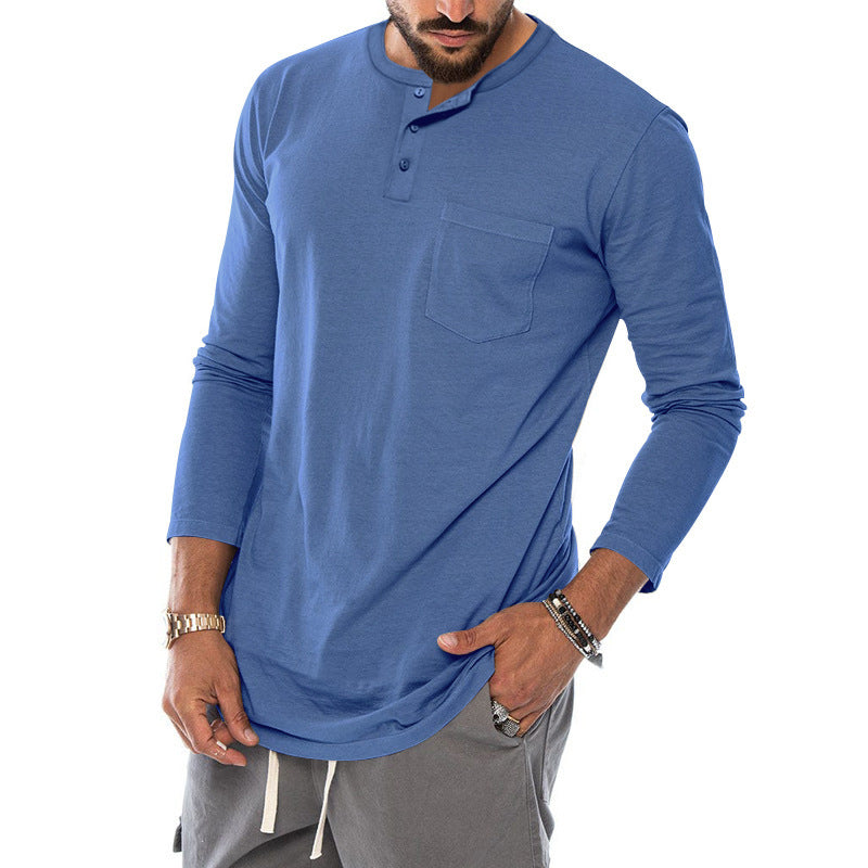 Herren Langarm-Henley-Shirt mit modischem Knopfverschluss und praktischer Brusttasche EB