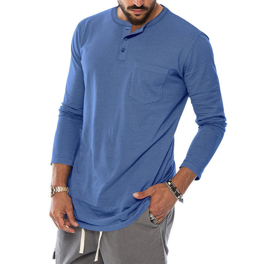 Herren Langarm-Henley-Shirt mit modischem Knopfverschluss und praktischer Brusttasche EB
