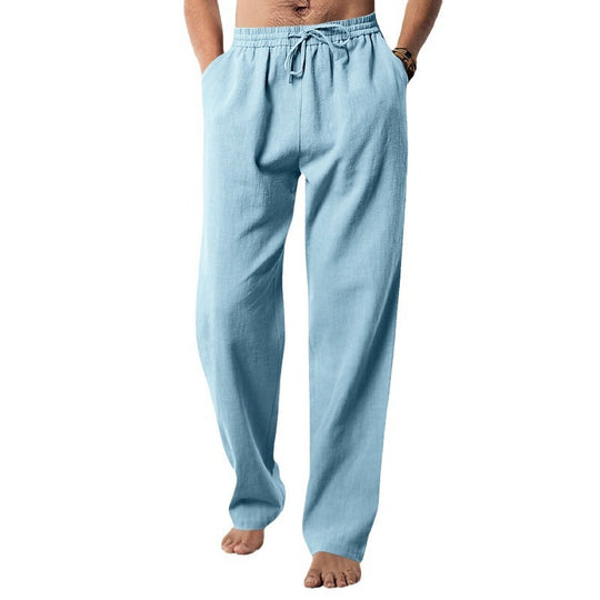 Herren nan leichte Relaxhose aus Leinenmix mit elastischem Tunnelzugbund und geradem Bein EB