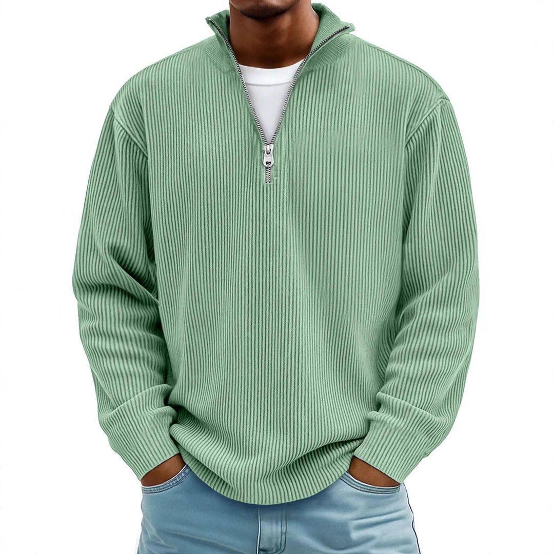 Herren nan gerippter Strickpullover mit halbem Reißverschluss und Stehkragen EB