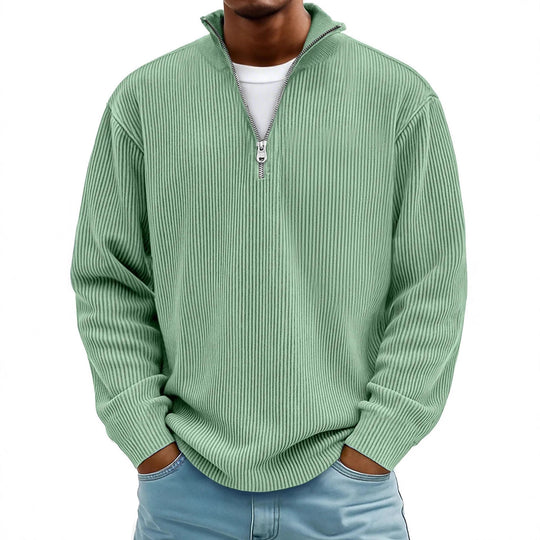 Herren nan gerippter Strickpullover mit halbem Reißverschluss und Stehkragen EB