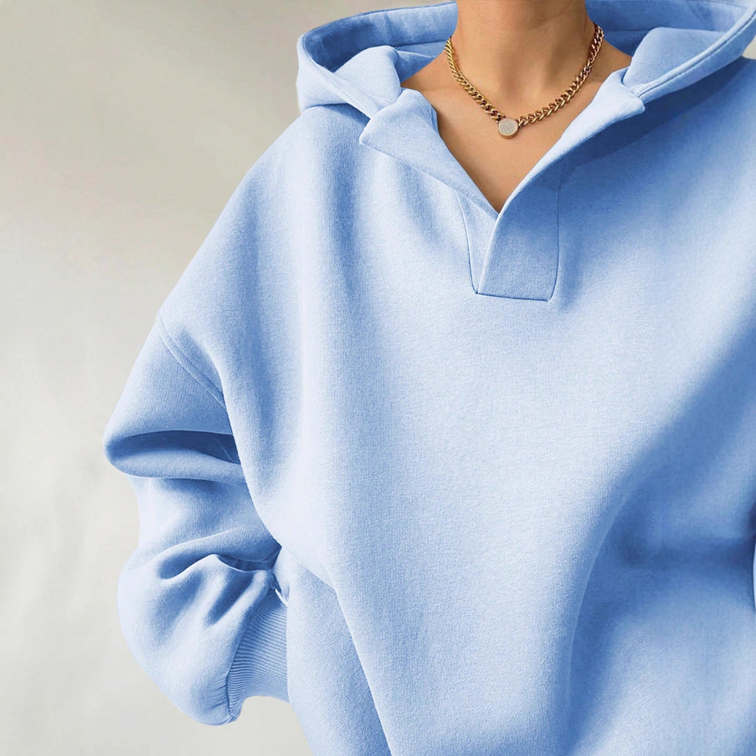 Damen Kapuzensweater mit übergroßem Schnitt und V-Ausschnitt EB