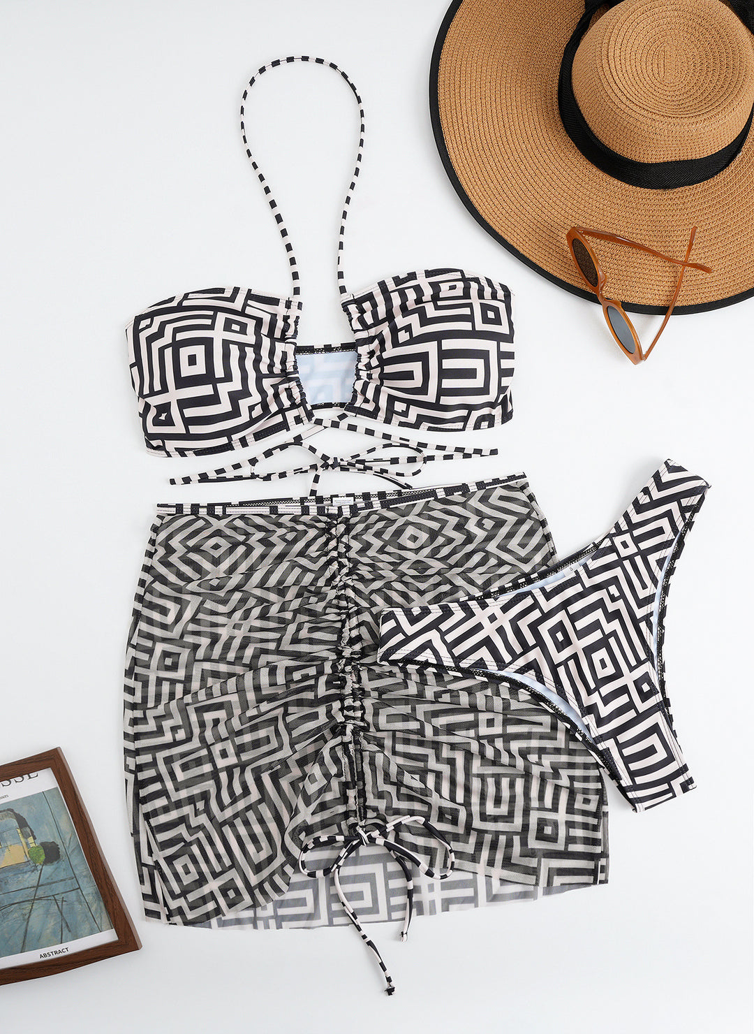 Damen Bikini-Set mit Bandeau-Top und verstellbarem Wickelrock EB