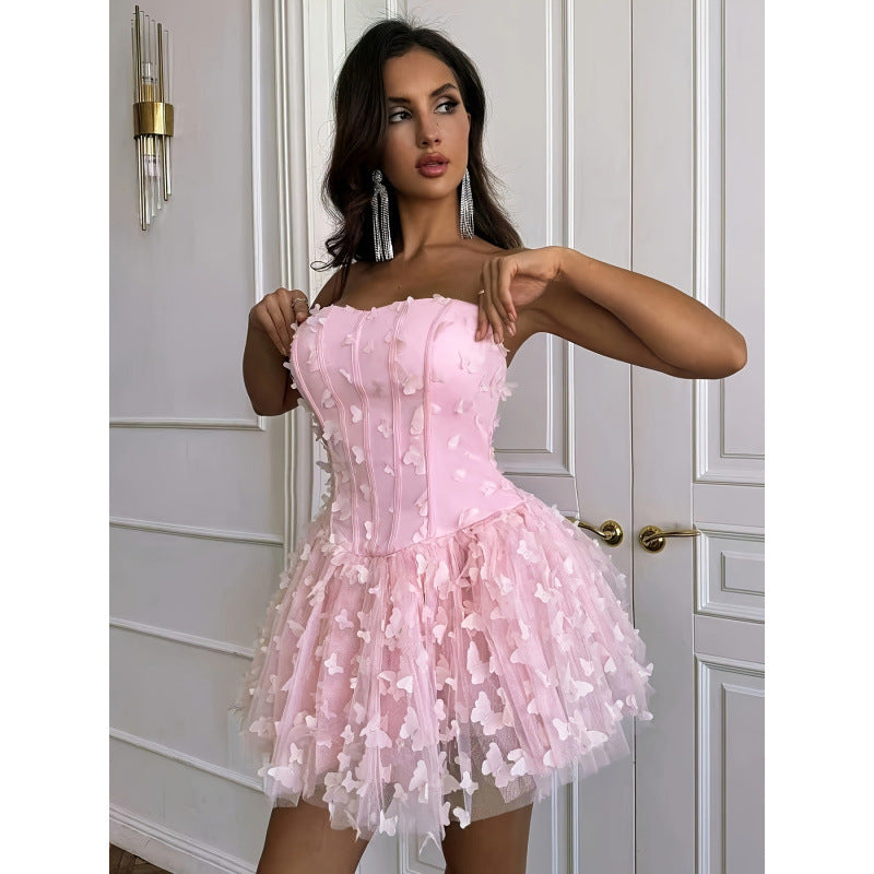 Damen aufregendes Ballkleid mit Spitze und Volant EB