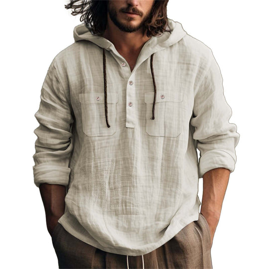 Herren lässiger Kapuzenpullover mit Knopfleiste und praktischen Taschen EB