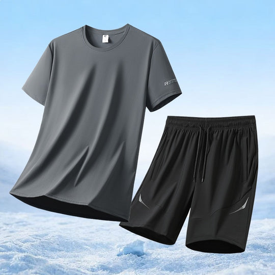 Herren nan atmungsaktives Funktionsshirt und elastische Laufshorts Sportset EB