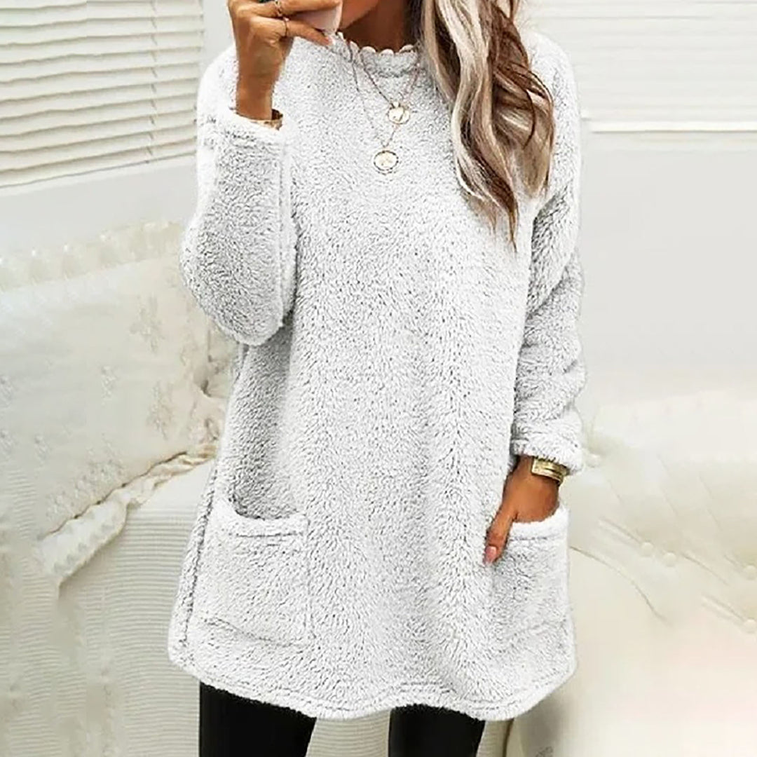 Damen Kuscheliger Fleece-Pullover mit praktischen Taschen und weitem Schnitt EB