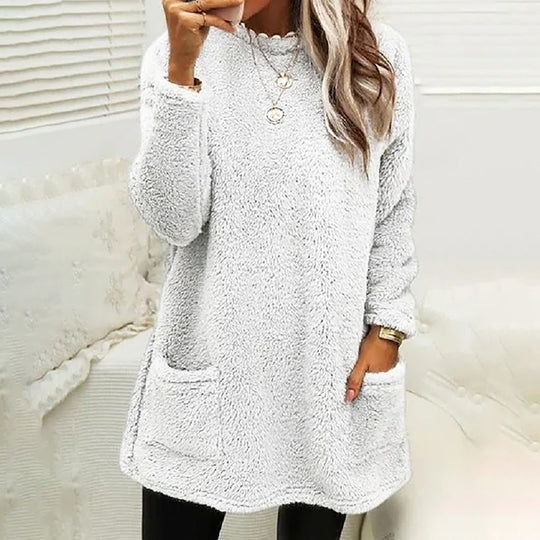 Damen Kuscheliger Fleece-Pullover mit praktischen Taschen und weitem Schnitt EB