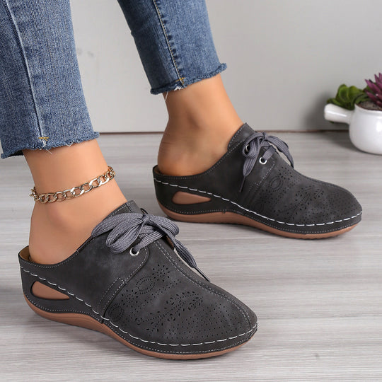 Damen modische Mokassins mit luftiger Perforation und dekorativem Schnürdesign EB
