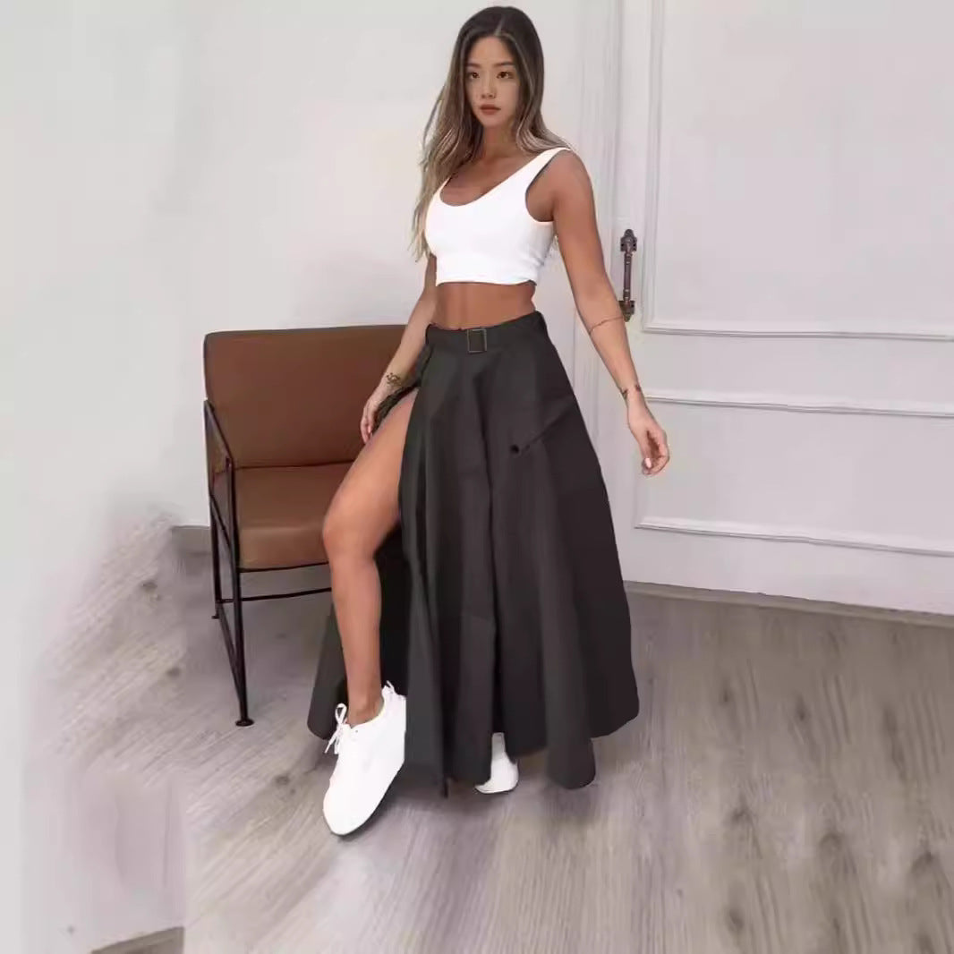Damen Eleganter Rock mit hohe Taille und seitlichem Schlitze EB