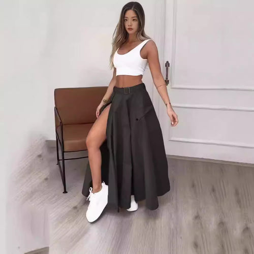Damen Eleganter Rock mit hohe Taille und seitlichem Schlitze EB